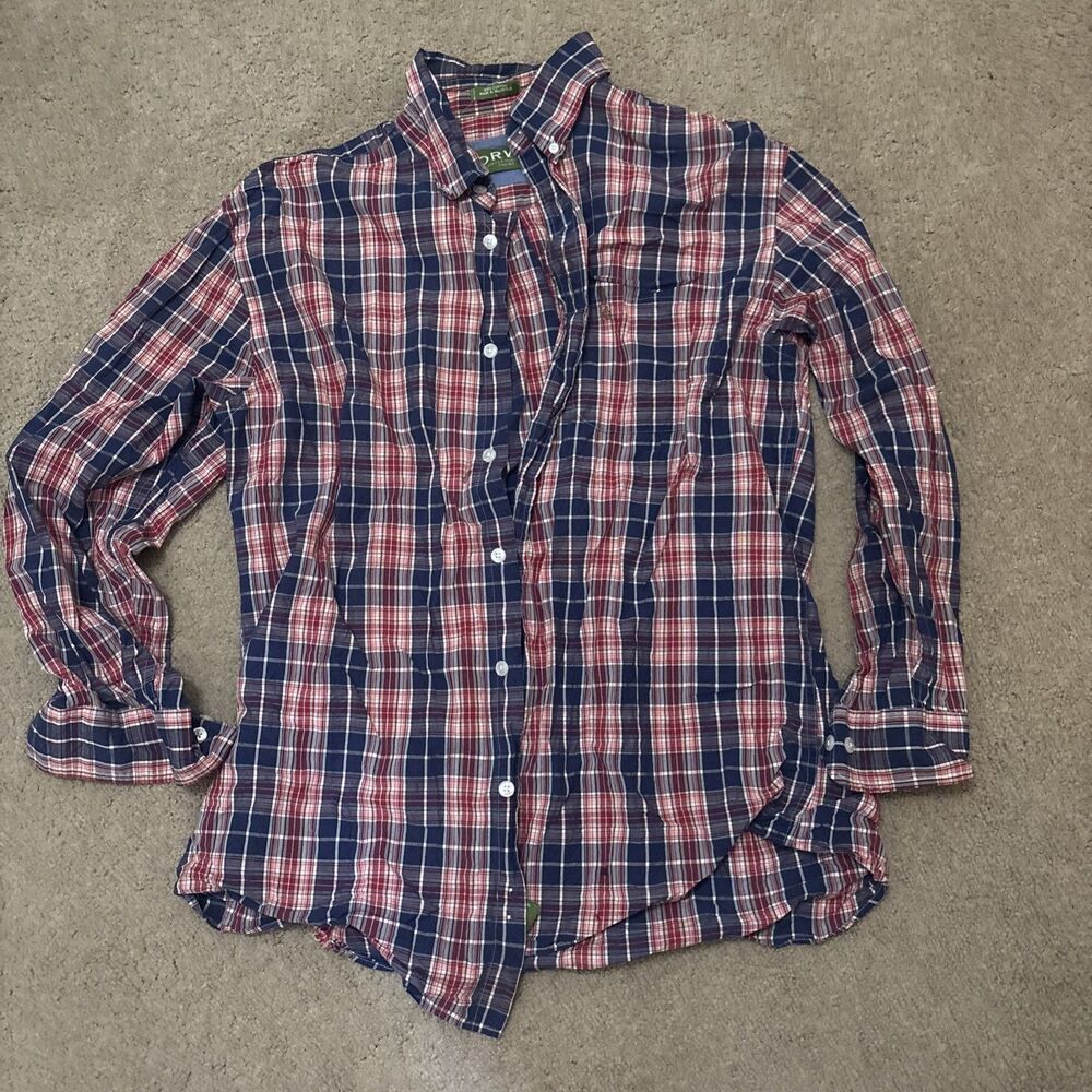 Orvis Shirt Adult Medium Red Blue Plaid Long Sleeve Button Front Mens Large